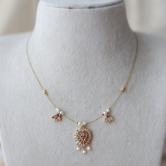 Heritage gold plated ruby white stone invisible necklace IN1344