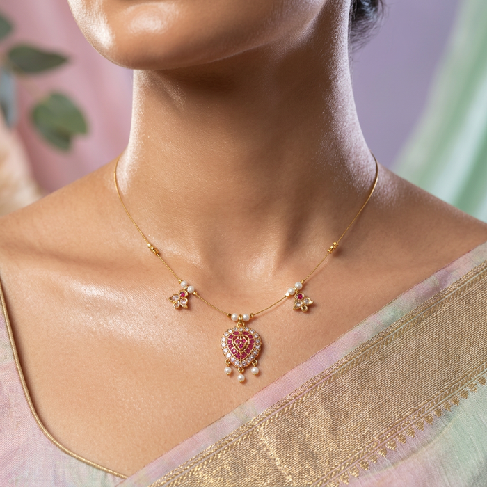 Heritage gold plated ruby white stone invisible necklace IN1344
