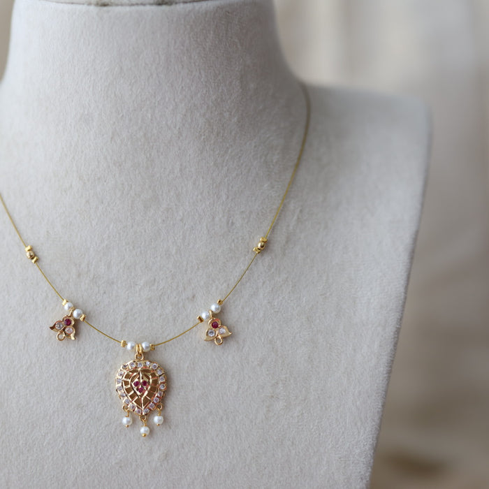 Heritage gold plated ruby white stone invisible necklace IN1344