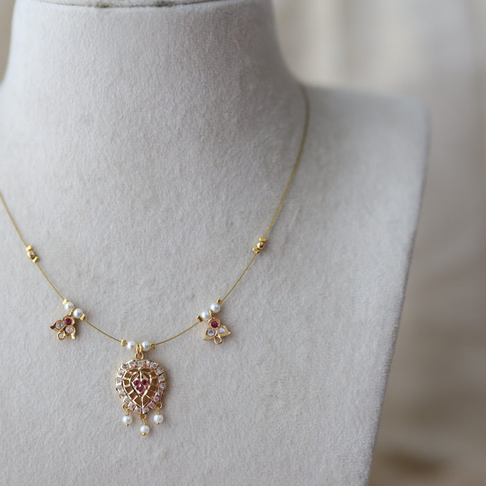Heritage gold plated ruby white stone invisible necklace IN1344