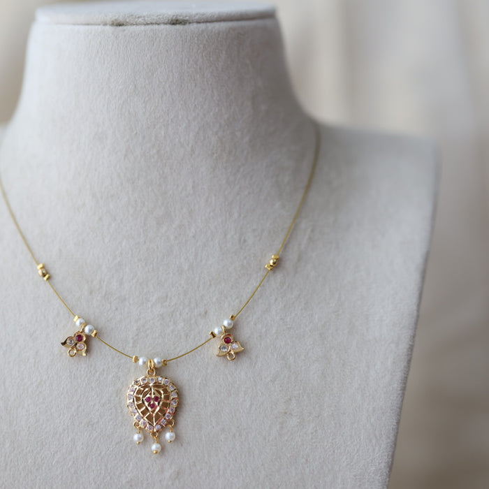 Heritage gold plated ruby white stone invisible necklace IN1344