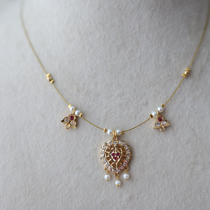 Heritage gold plated ruby white stone invisible necklace IN1344