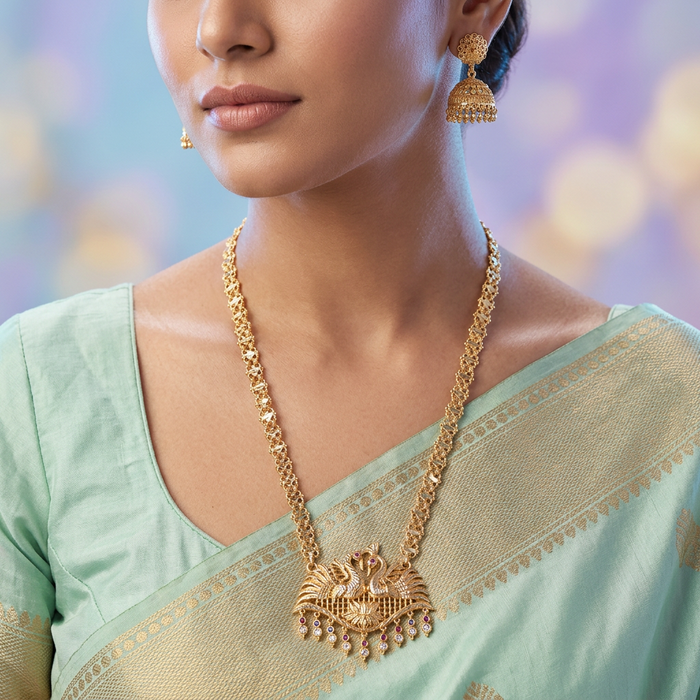 Heritage gold plated long necklace with earrings HL588
