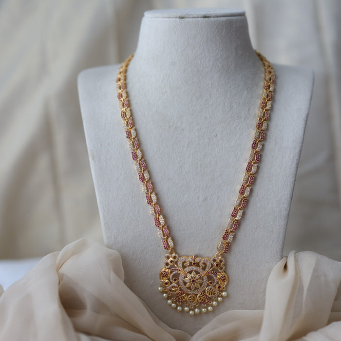 Heritage gold plated ruby white stone long necklace HL5178