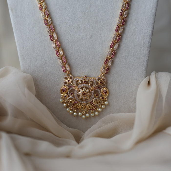 Heritage gold plated ruby white stone long necklace HL5178