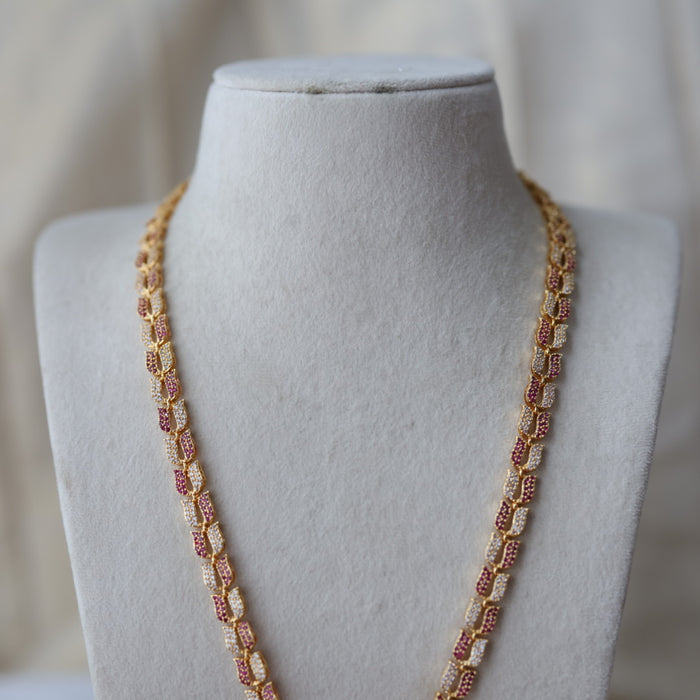 Heritage gold plated ruby white stone long necklace HL5178