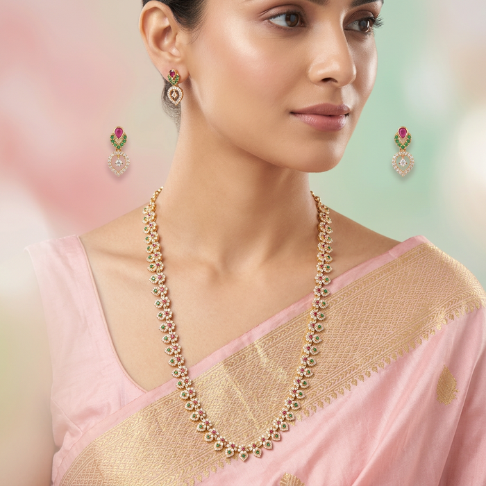 Heritage gold plated long necklace with earrings HL5711