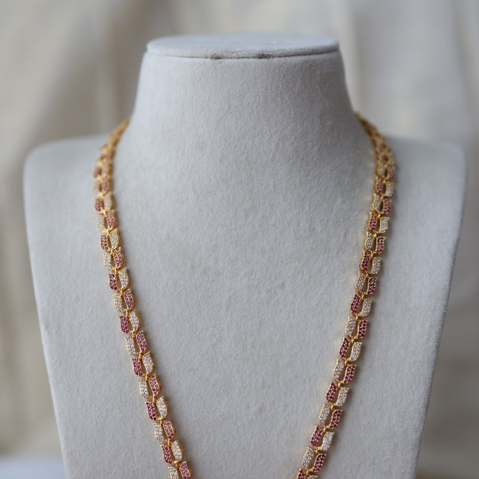 Heritage gold plated ruby white stone long necklace HL5178