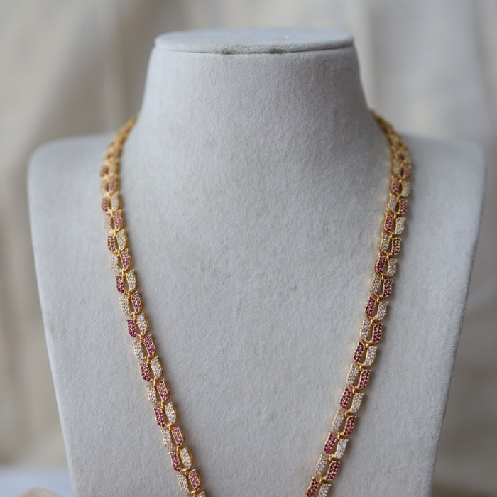 Heritage gold plated ruby white stone long necklace HL5178