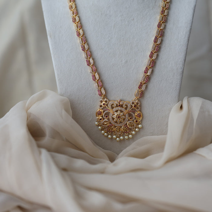 Heritage gold plated ruby white stone long necklace HL5178