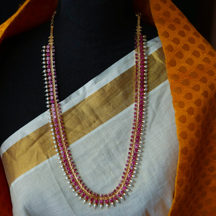 Heritage gold plated ruby stone long necklace with earrings HL571