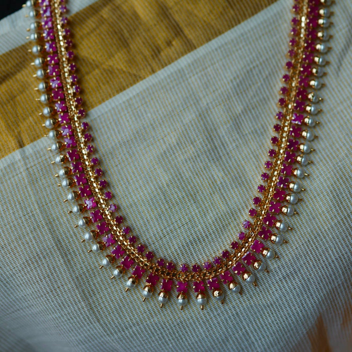Heritage gold plated ruby stone long necklace with earrings HL571