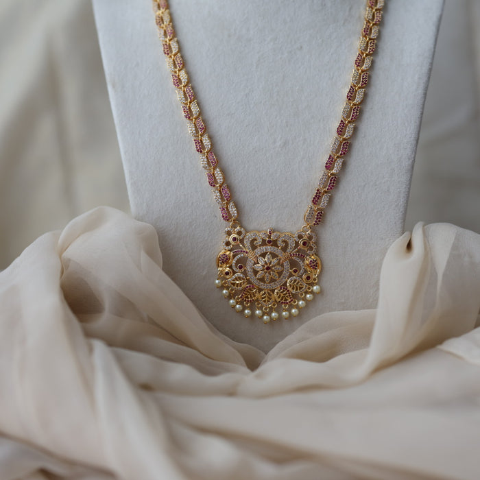 Heritage gold plated ruby white stone long necklace HL5178