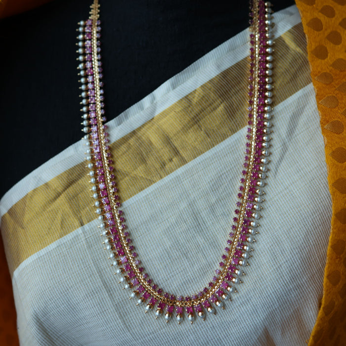 Heritage gold plated ruby stone long necklace with earrings HL571