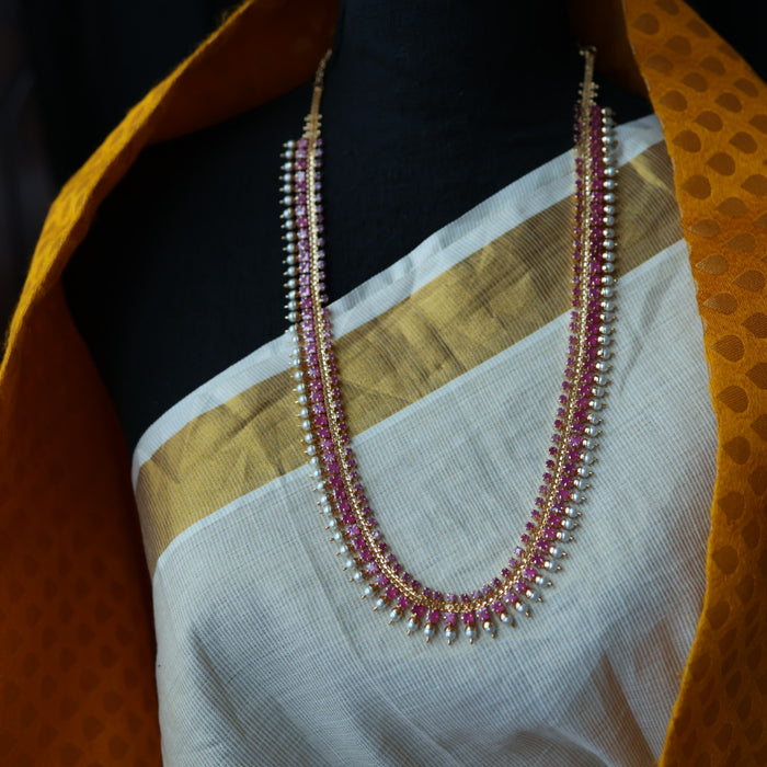 Heritage gold plated ruby stone long necklace with earrings HL571