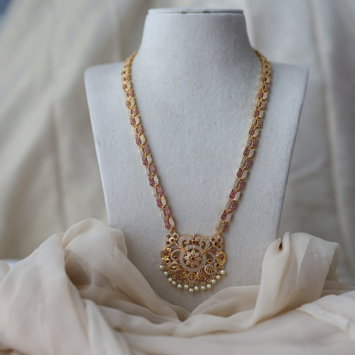 Heritage gold plated ruby white stone long necklace HL5178