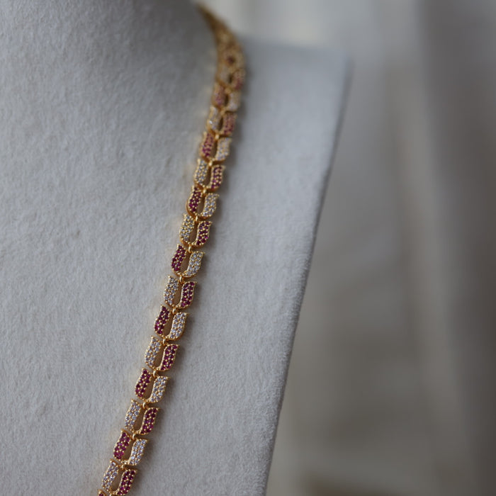 Heritage gold plated ruby white stone long necklace HL5178