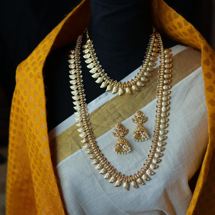 Heritage gold plated mango long and short necklace with earrings HL5899