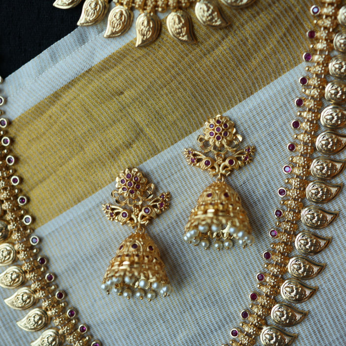 Heritage gold plated mango long and short necklace with earrings HL5899