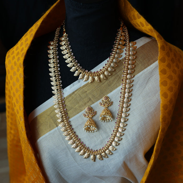 Heritage gold plated mango long and short necklace with earrings HL5899