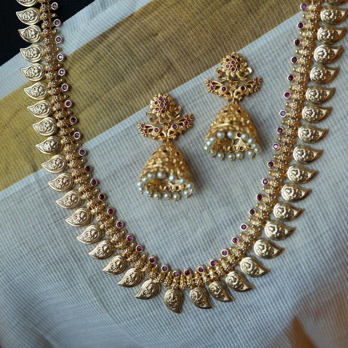 Heritage gold plated mango long and short necklace with earrings HL5899