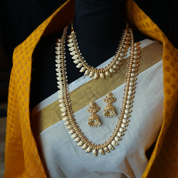 Heritage gold plated mango long and short necklace with earrings HL5899