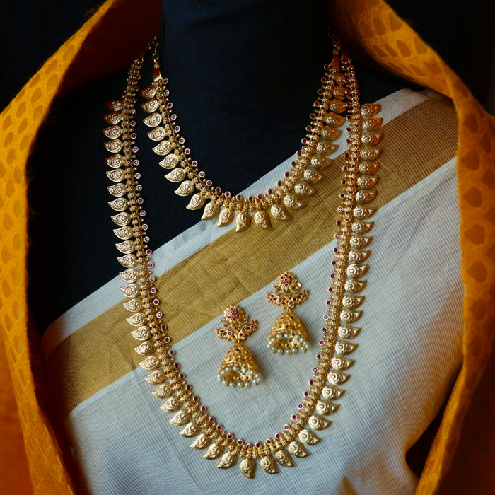 Heritage gold plated mango long and short necklace with earrings HL5899
