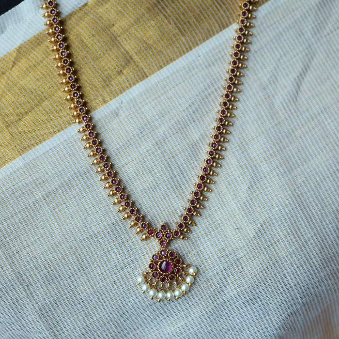 Antique ruby stone long necklace with earrings LL025678