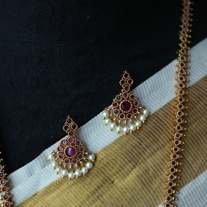 Antique ruby stone long necklace with earrings LL025678