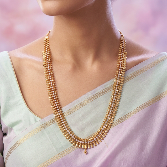 Heritage gold plated white stone long necklace with HL561