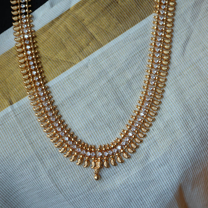 Heritage gold plated white stone long necklace with HL561