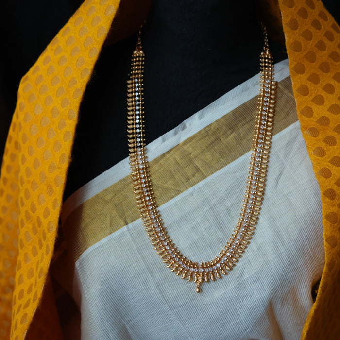 Heritage gold plated white stone long necklace with HL561