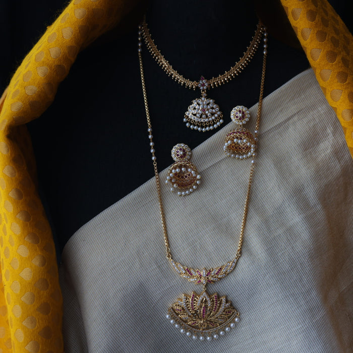 Heritage gold plated short and long padakam set necklace HPS6678