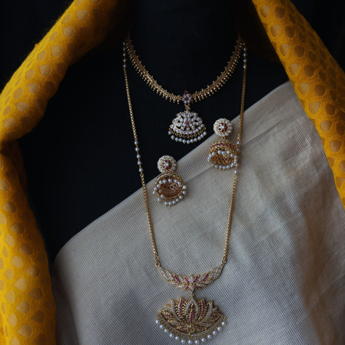 Heritage gold plated short and long padakam set necklace HPS6678