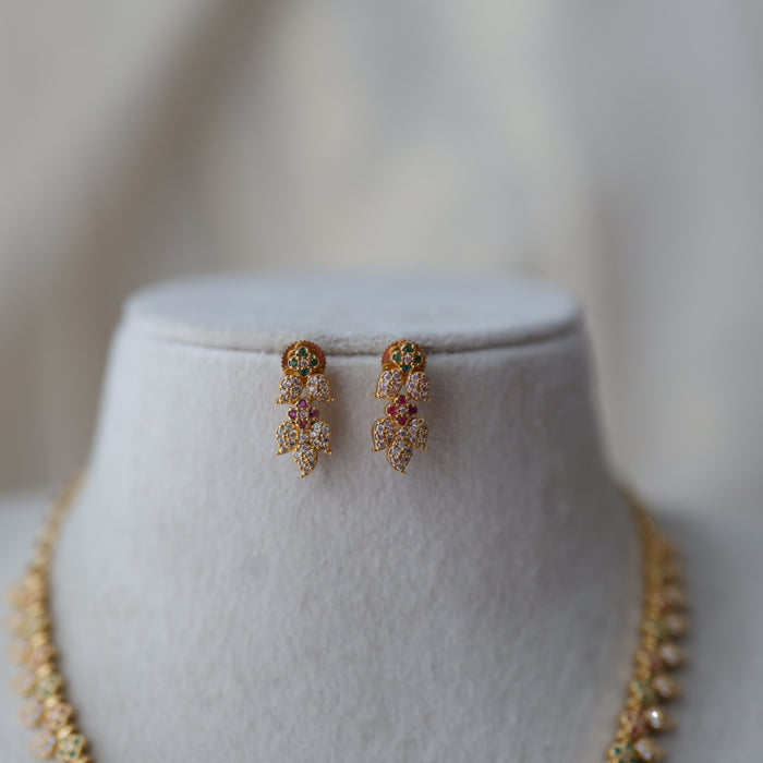 Heritage gold plated ruby white stone mango design short necklace with earring H1149