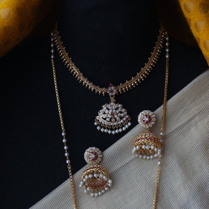 Heritage gold plated short and long padakam set necklace HPS6678