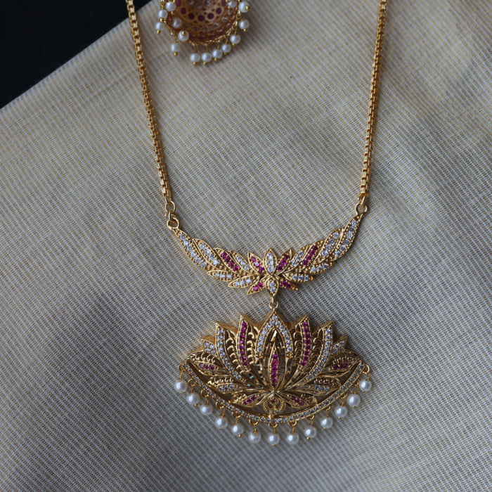 Heritage gold plated short and long padakam set necklace HPS6678