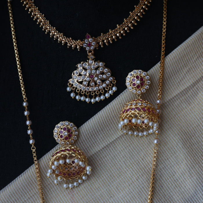 Heritage gold plated short and long padakam set necklace HPS6678