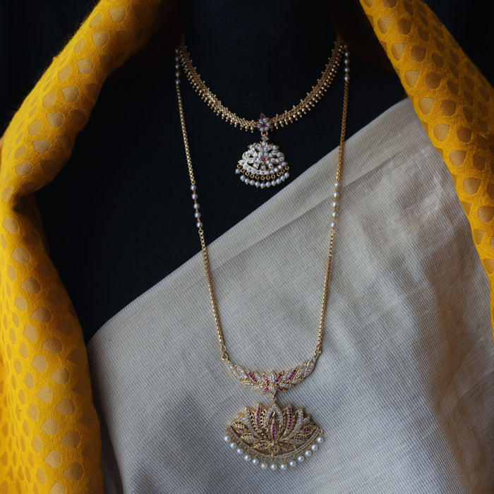 Heritage gold plated short and long padakam set necklace HPS6678