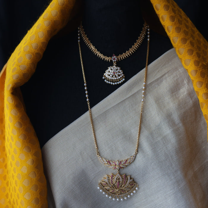 Heritage gold plated short and long padakam set necklace HPS6678