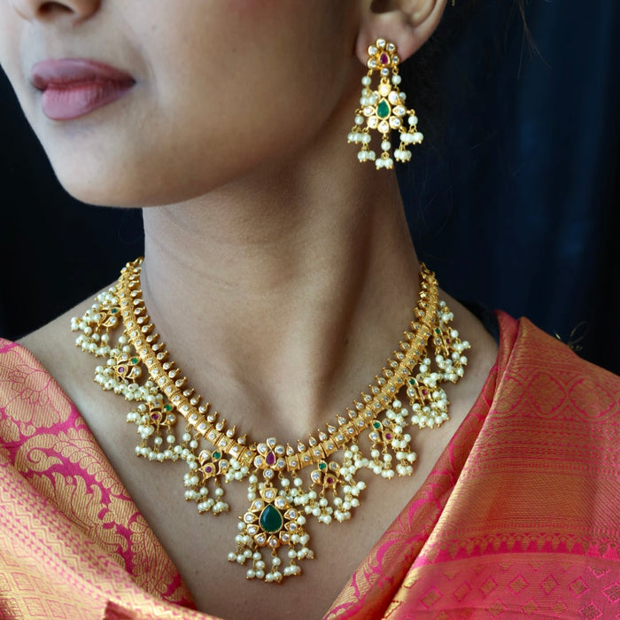 Antique pearl short necklace with earrings SS112311