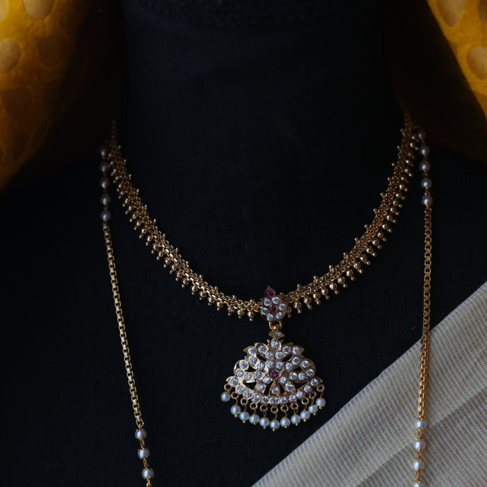 Heritage gold plated short and long padakam set necklace HPS6678