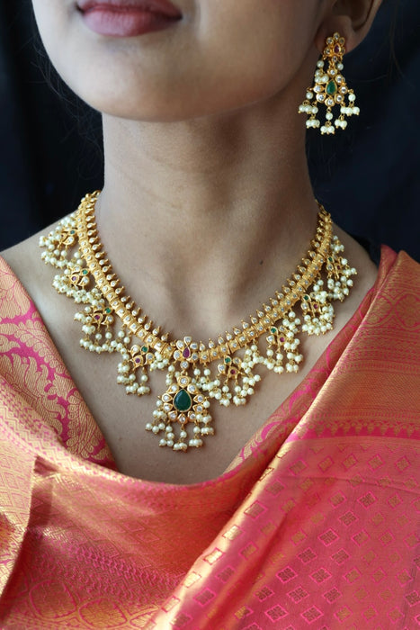 Antique pearl short necklace with earrings SS112311