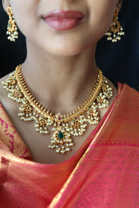 Antique pearl short necklace with earrings SS112311