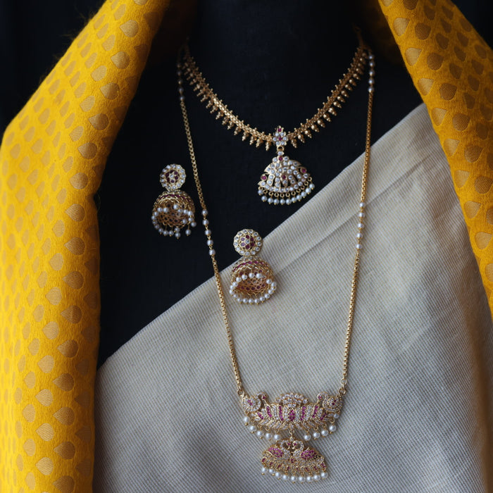 Heritage gold plated short and long padakam set necklace HPS621