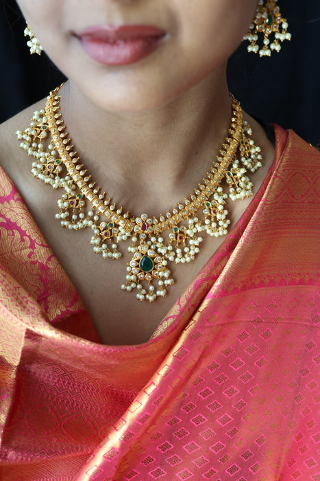 Antique pearl short necklace with earrings SS112311