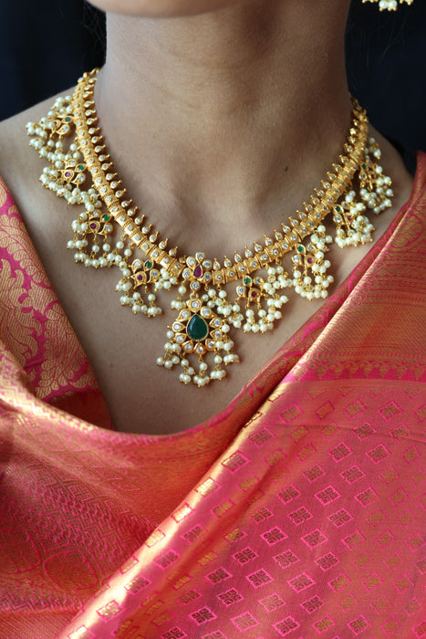 Antique pearl short necklace with earrings SS112311