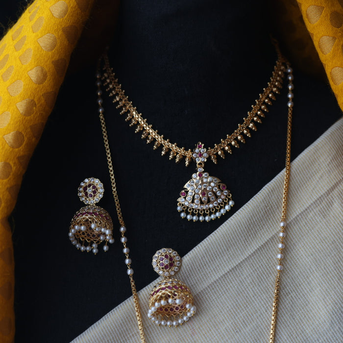 Heritage gold plated short and long padakam set necklace HPS621