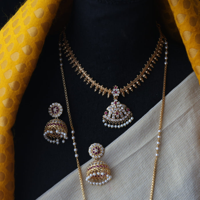 Heritage gold plated short and long padakam set necklace HPS621