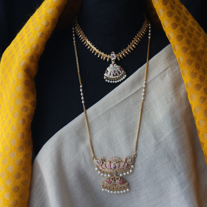Heritage gold plated short and long padakam set necklace HPS621
